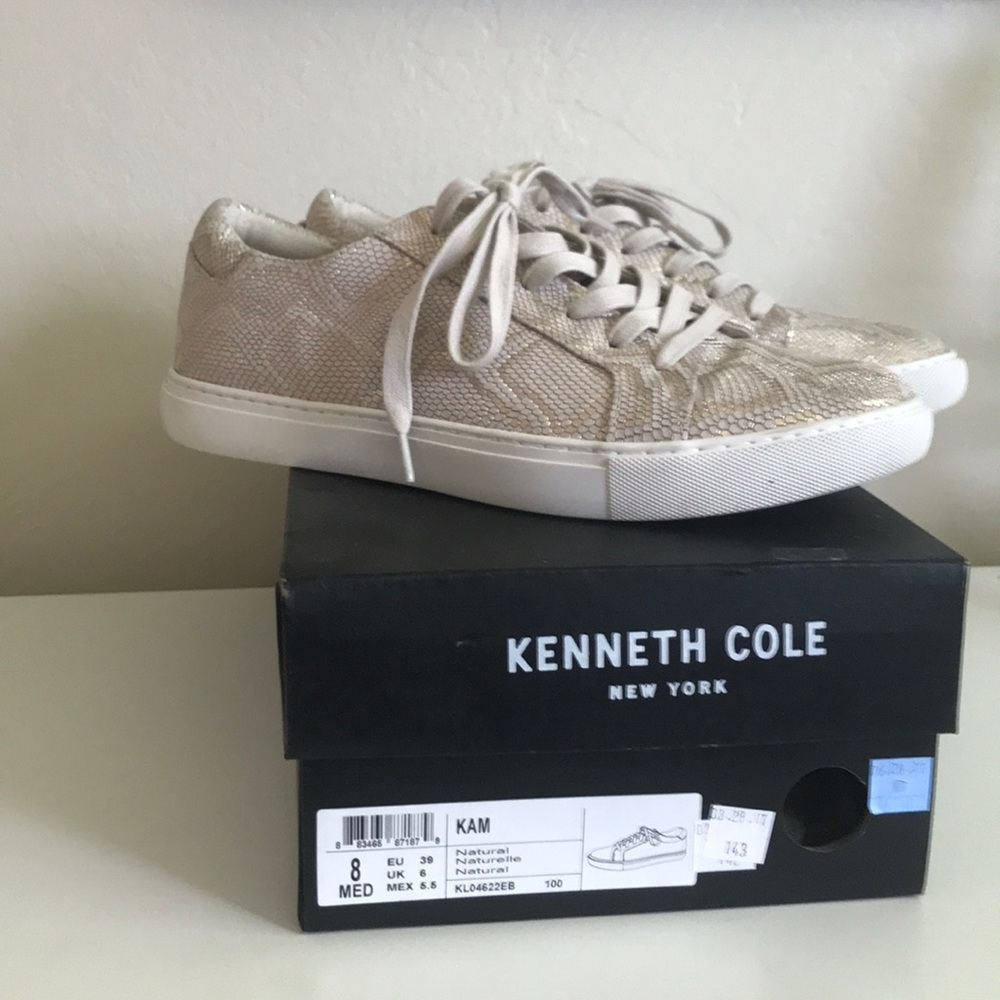 Kenneth Cole snakeskin rose gold sneakers.